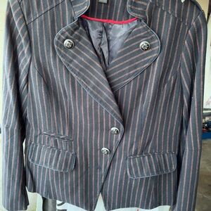 Striped Women's Blazer - Navy blue and burgundy